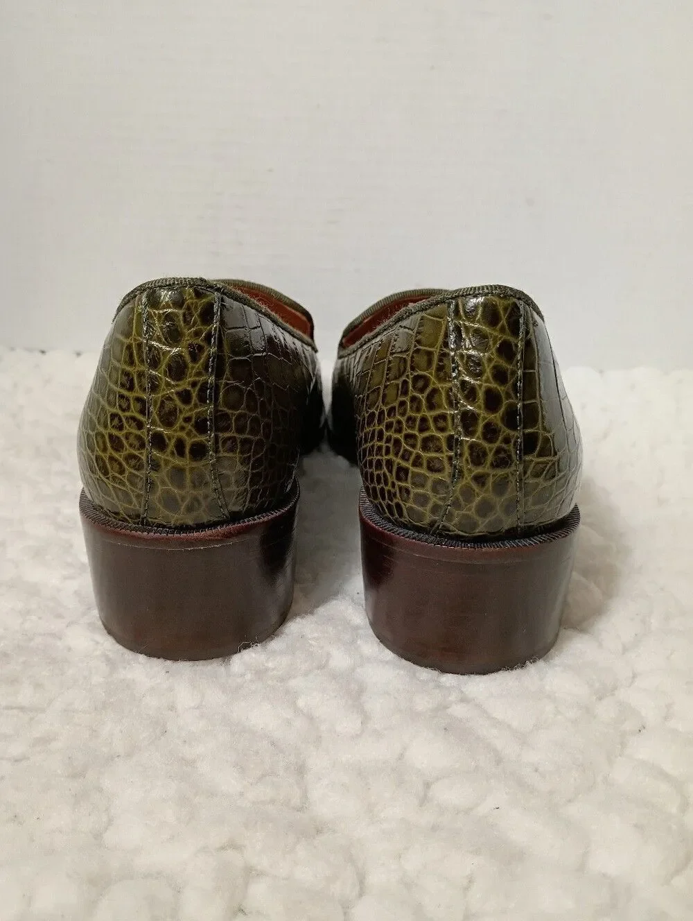 Tory Burch Eleanor Heeled Loafer 8.5 Green Croco Emboss Leccio Gold Logo Bazil